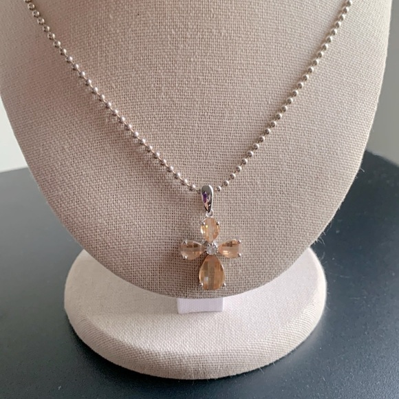 Jewelry - Pink Glass Cross on Silver Ball Chain Necklace Jewelry